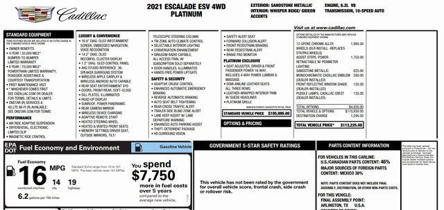 2021 Cadillac Escalade ESV Premium Luxury Platinum