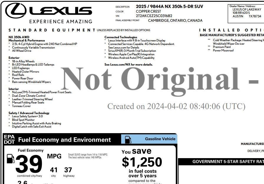 2025 Lexus NX NX 350h